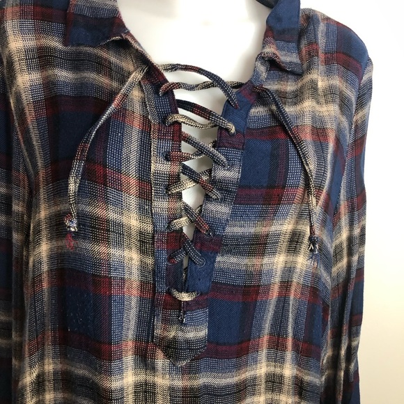 Vintage Havana Navy and Burgundy Plaid Shirt dress - Picture 2 of 14